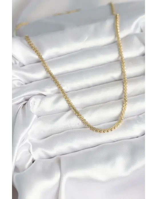 60 cm Gold Renk Pirinç Yassı Zincir Model Kadın Kolye