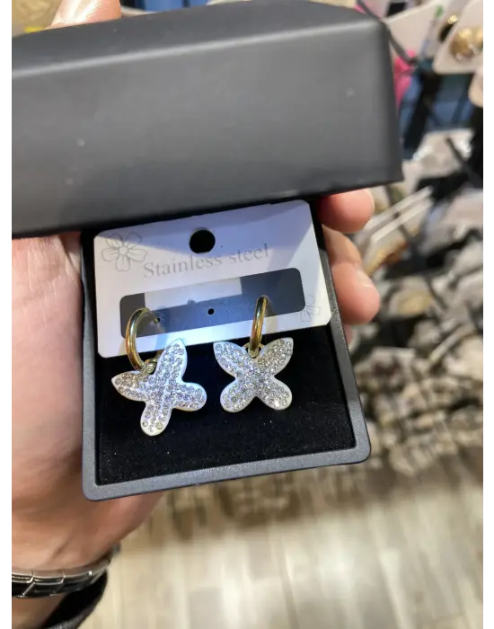 Zirkon Taşlı Beyaz Kelebek Kanatlı Küpe