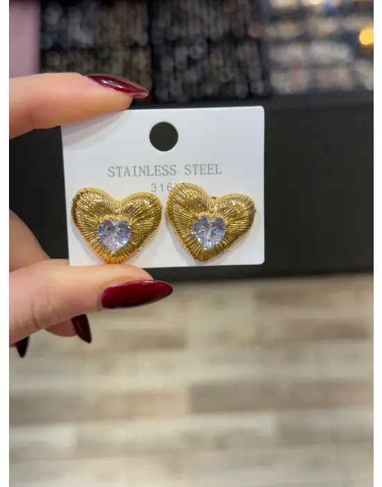 Kalpli Ortası Taşlı Çelik Küpe