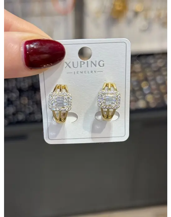 Baget Taşlı Minimal Çelik Küpe