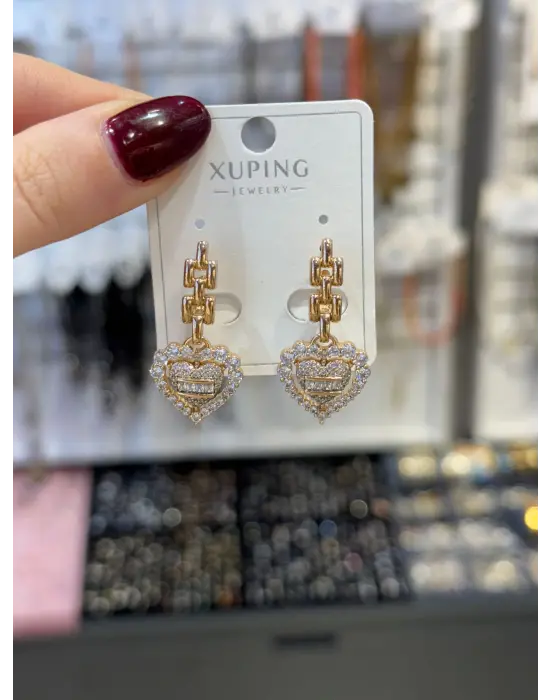 Kalp Detaylı Taşlı Xuping Çelik Küpe