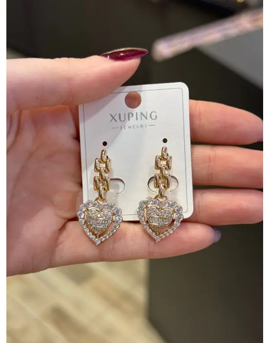 Kalp Detaylı Taşlı Xuping Çelik Küpe