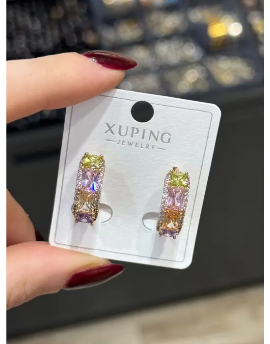 Renk Taşlı Xuping Çelik Küpe