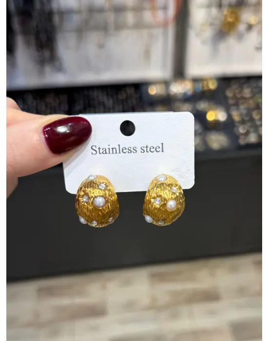 Damla Model İncili Topçuk Çelik Küpe