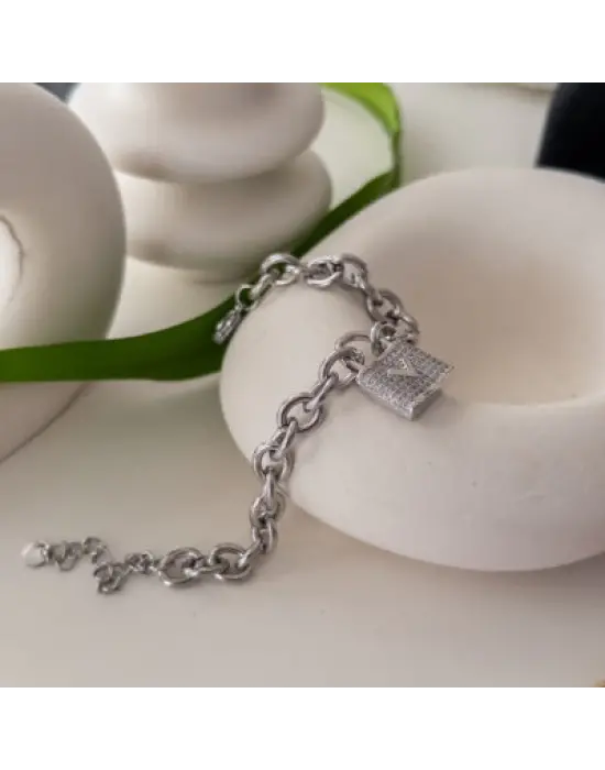 Çelik Anahtar Kilit Kalp Motifli Zincir Bileklik