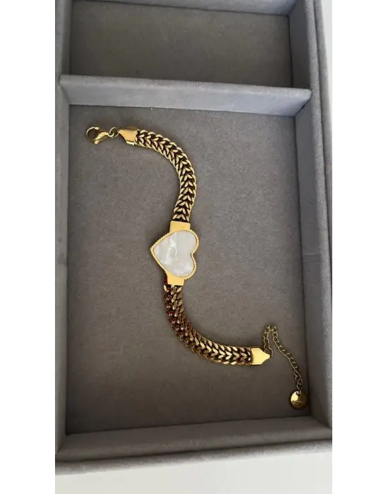 Kalpli Mermer Desen Zincir Bileklik Çelik