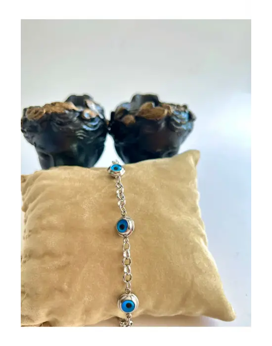 İri Nazar Boncuklu Çelik Gümüş Bileklik