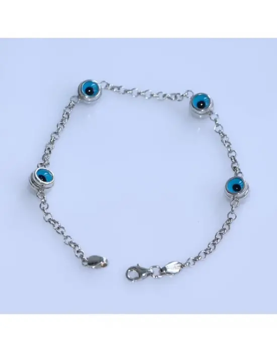 İri Nazar Boncuklu Çelik Gümüş Bileklik