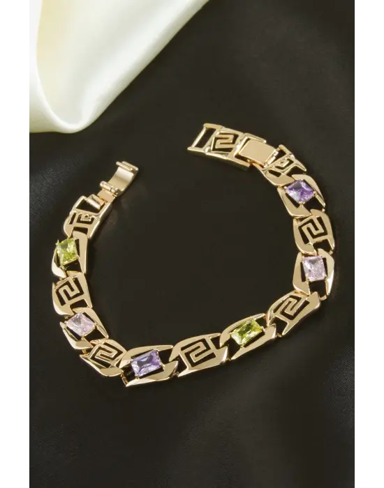 14K Gurmet Vip Rose Renk Taşlı Bileklik