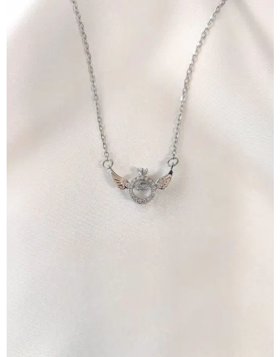 Gümüş Tektaş Yüzük Modelli Melek Kanatlı Kolye