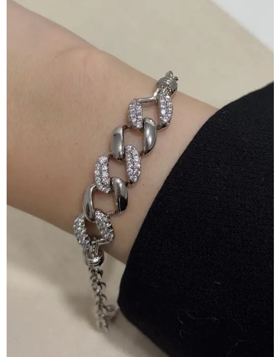 Gümüş 14K Kaplama Kararmaz Az Taşlı Model Bileklik