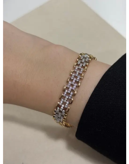 Kalın Zincir Sayısız Taşlı Kadın Gurmet Bilelekliği