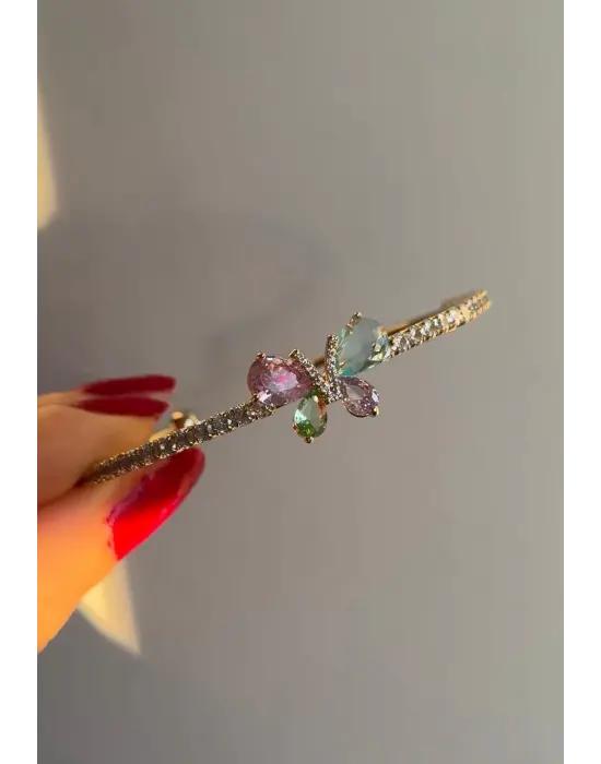 Renk Taşlı Kelebek Kelepçe Bilezik