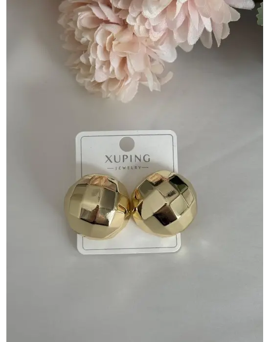 Yuvarlak Disko Topu Sarı Çelik Küpe