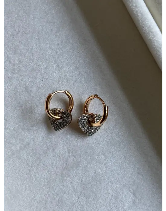 Hareketli Çift Renk Kalpli Çelik Küpe