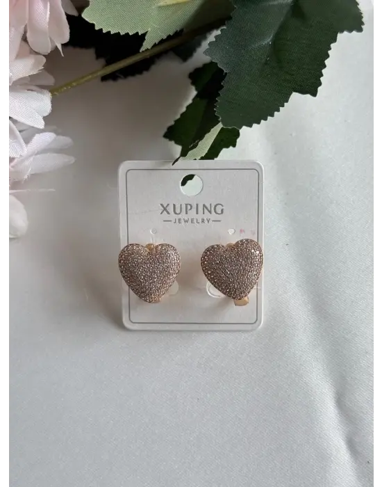 Kalpli Taşlı İç İçe Geçmeli Top Küpe Taşlı Sarı