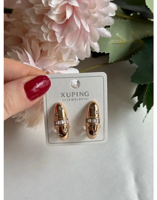 Ortası Baget Taşlı İnce Model Bottega Kalem Küpe