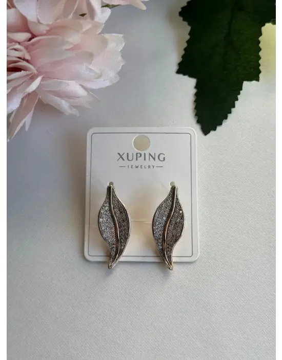 Gümüş Taşlı Yaprak Küpe