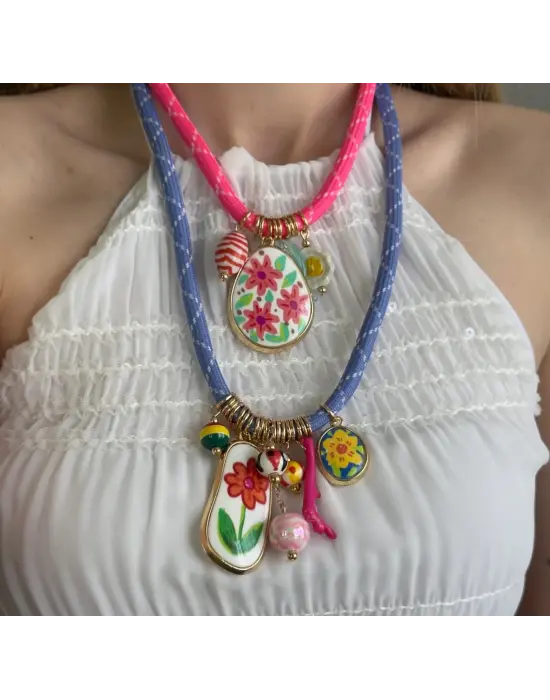 Yazlık İpli Boncuklu Charm Kolye