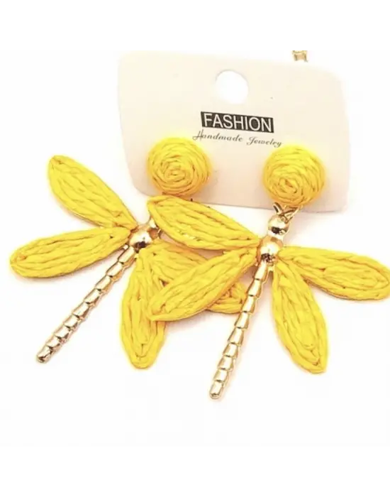 Sarı Renk Hasır Küpe Kuş Şeklinde