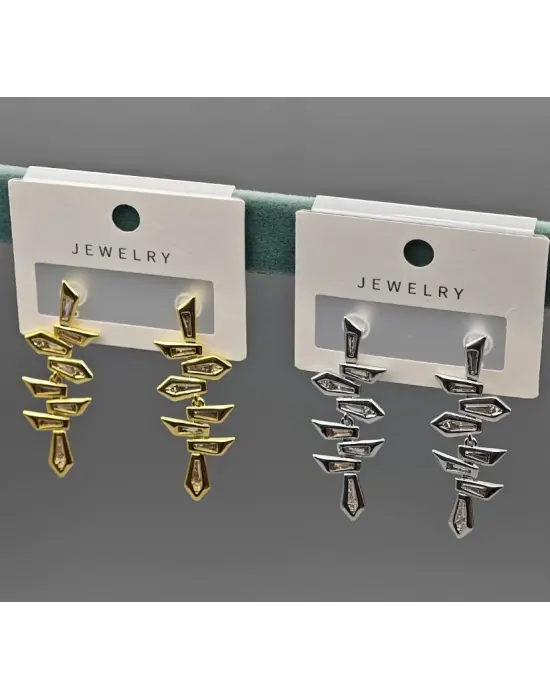 Geometrik Tasarım Uzun Sarçaklı Çelik Küpe