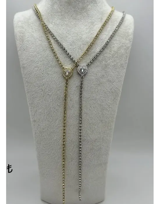 Su Yolu Taşlı Kalpli Uzun Y kolye