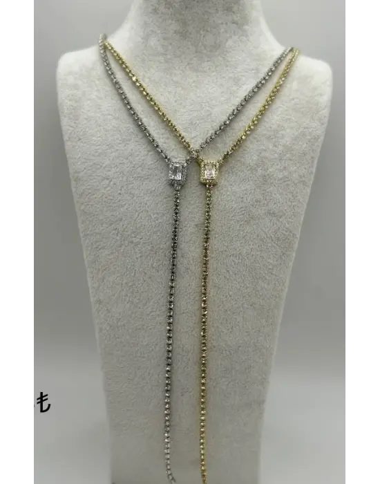 Baget Taşlı Y Model Uzun Çelik Kolye