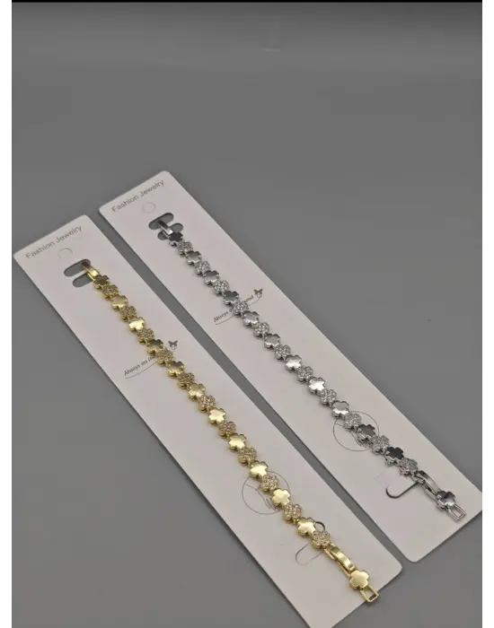 Yonca Desenli Vip Taşlı Altın Kaplama Gurmet Bileklik