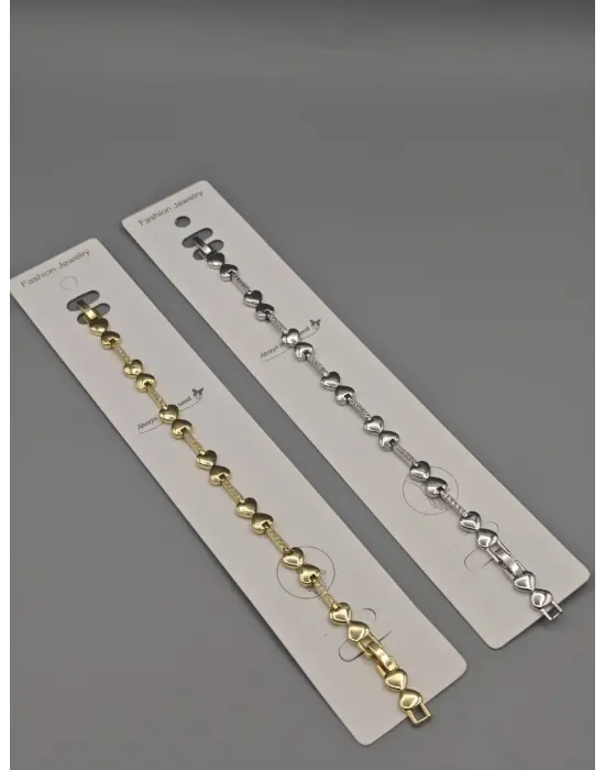 2’li Kalp Motifli Taşlı Altın Kaplama Su Yolu Bileklik