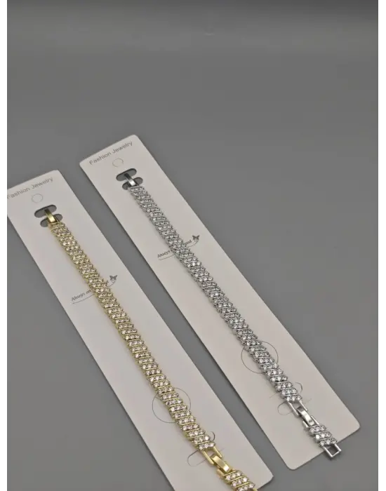 Kalın Su Yolu Taşlı Altın Kaplama Çelik Bileklik