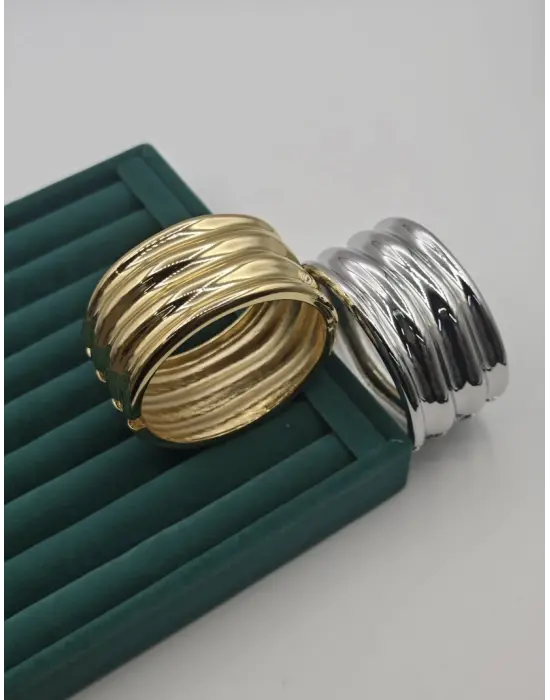 Kalın Bombeli Kelepçe Bileklik Zara Model Gold ve Gümüş