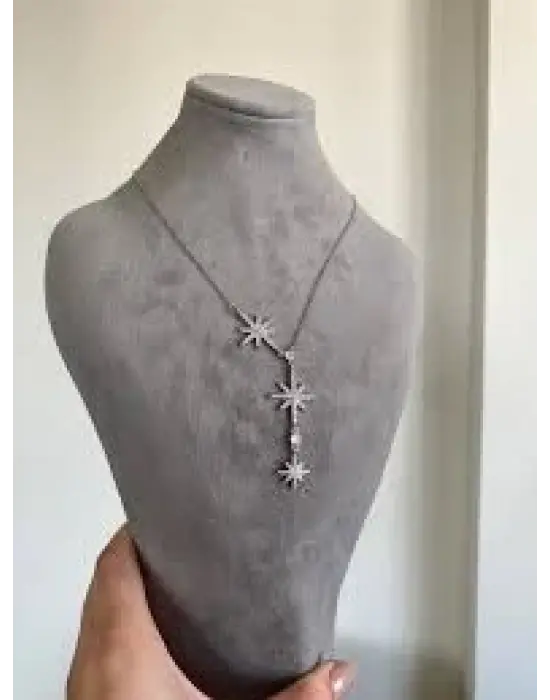 Kuzey Yıldızlı Y Kolye Modeli Uzun Gümüş + Gold