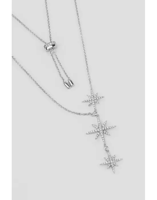 Kuzey Yıldızlı Y Kolye Modeli Uzun Gümüş + Gold