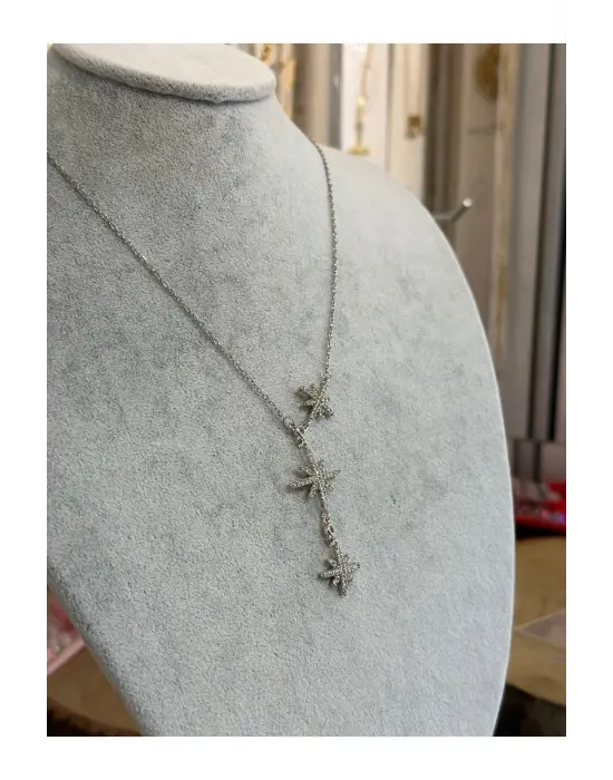 Kuzey Yıldızlı Y Kolye Modeli Uzun Gümüş + Gold