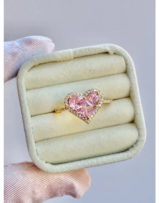 Pembe Kalpli Kararmaz Kadın Yüzük Sarı