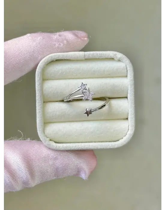 Gümüş Çift Yıldızlı Kadın Yüzük Modeli