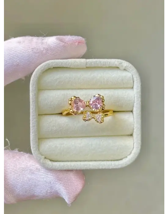 Pembe Kurdeleli Gold Çelik Kadın Yüzük