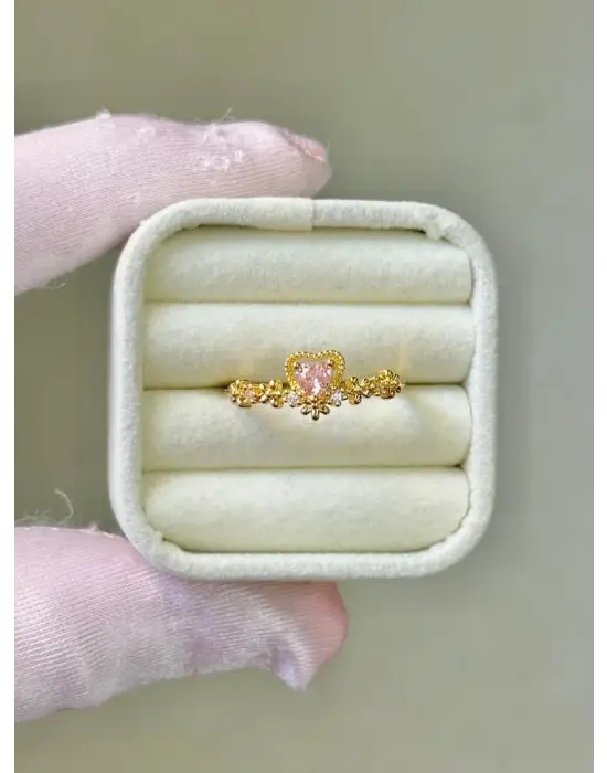 Kalpli Yoncalı Renkli Gold Kadın Yüzük