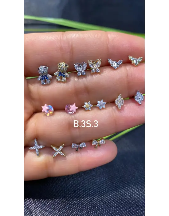 Toplu Tragus Piercingler 2 (Gümüş Yıldız, Fiyonk, Ayıcık(