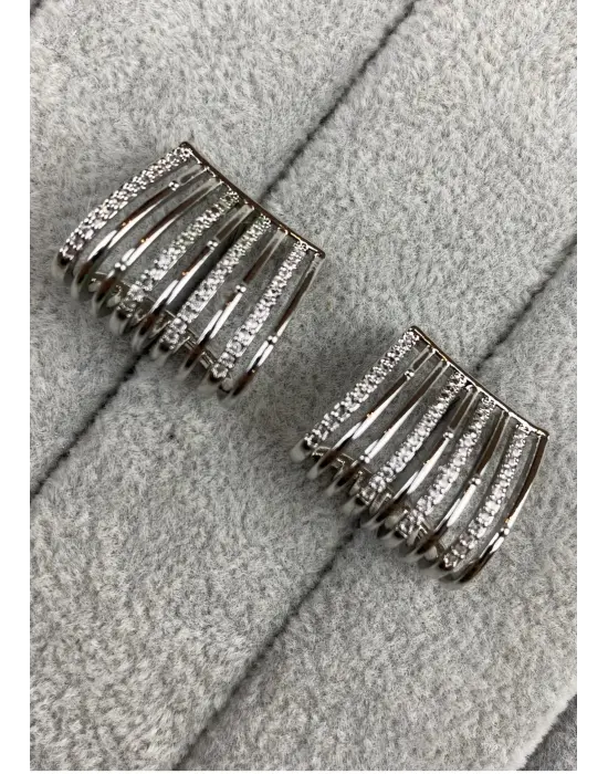 Çoklu Görünümlü Büyük Taşlı Gümüş Kadın Küpe