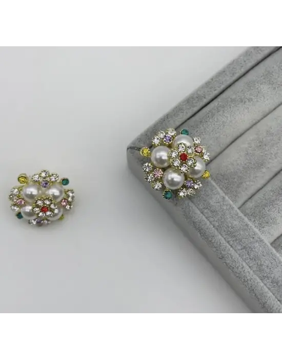 Renkli Taşlı İncili Çiçek Buketi Küpe