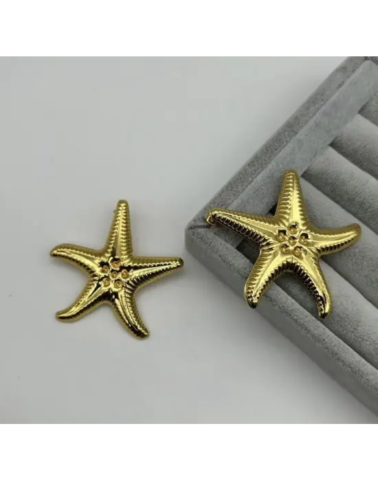 Ortası Delikli Büyük Boy Yıldız Küpe Altın Renk