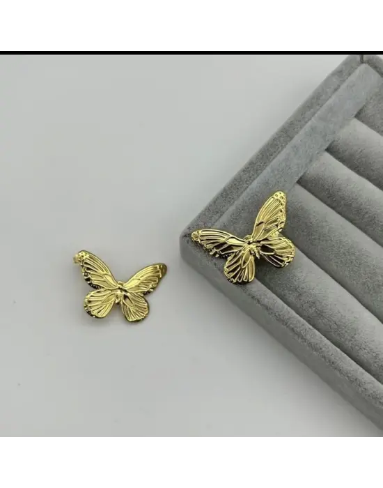 Büyük Gold Kelebek Model Çelik Kadın Küpe