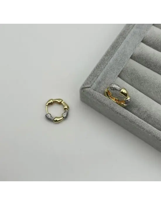 İki Renkli Gurmet Taşlı Bombeli Halka Küpe