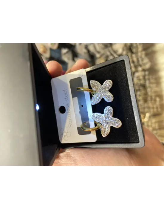 Zirkon Taşlı Beyaz Kelebek Kanatlı Küpe