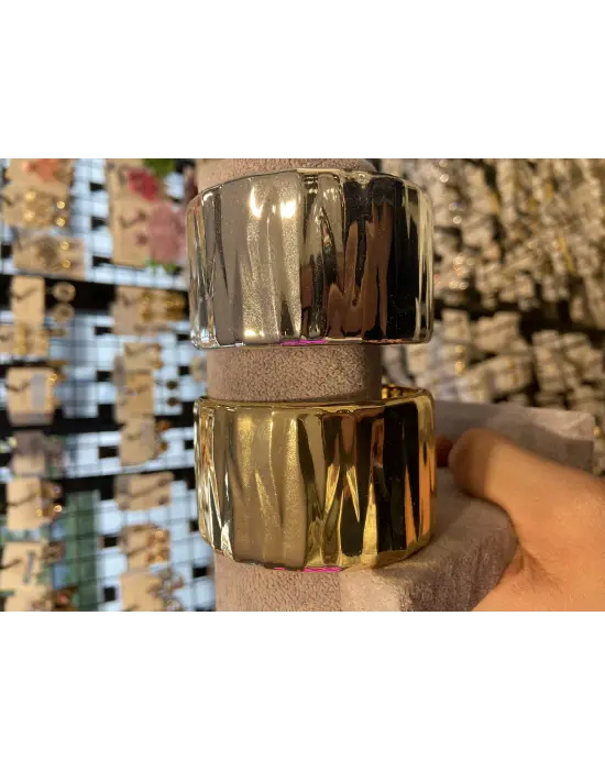 Geniş Metal Chunky Kelepçe Bileklik (Gold & Gümüş)