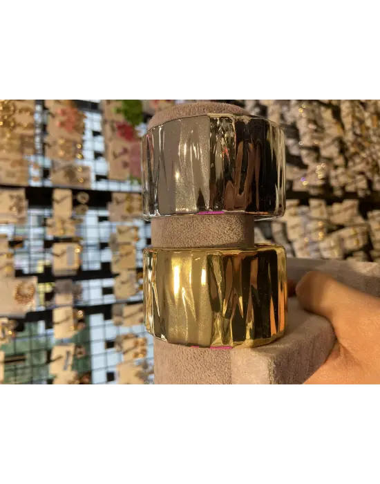 Geniş Metal Chunky Kelepçe Bileklik (Gold & Gümüş)