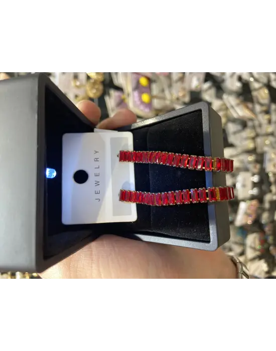 Kırmızı Taşlı Uzun Su Yolu Baget Küpe