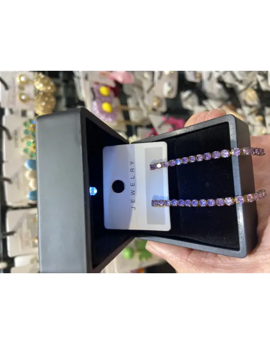 Mor Zirkon Taşlı İnce Su Yolu Küpe