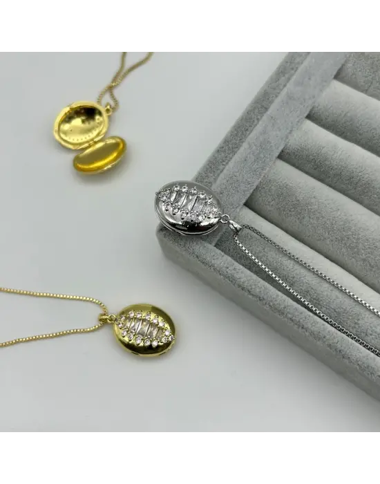 Taşlı İçi Açılabilir Resimli Fotoğraflı Kolye